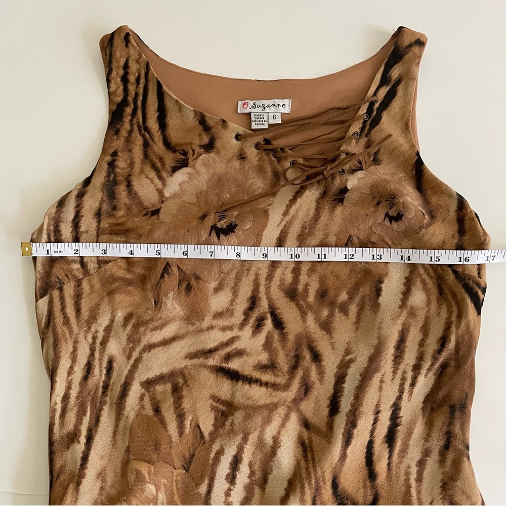 O. Suzanne Y2K Tiger Stripe Print Lace Up Long Midi Slip Dress - Picture 7 of 8